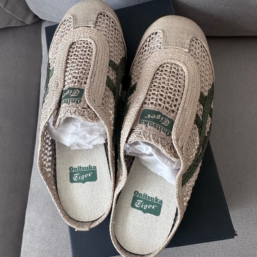 Onitsuka Tiger Beige and Green Sneakers